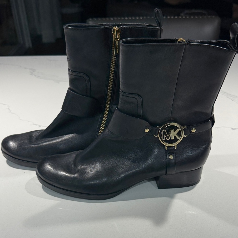 Michael Kors Black Ankle Boots with Gold Detail